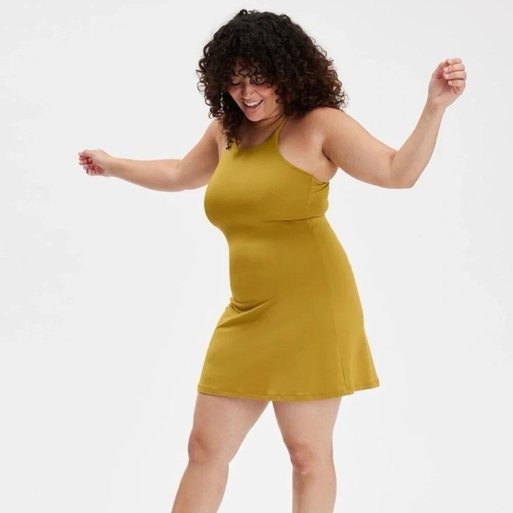 Girlfriend Collective Naomi Workout Dress Saturn Mustard-Small